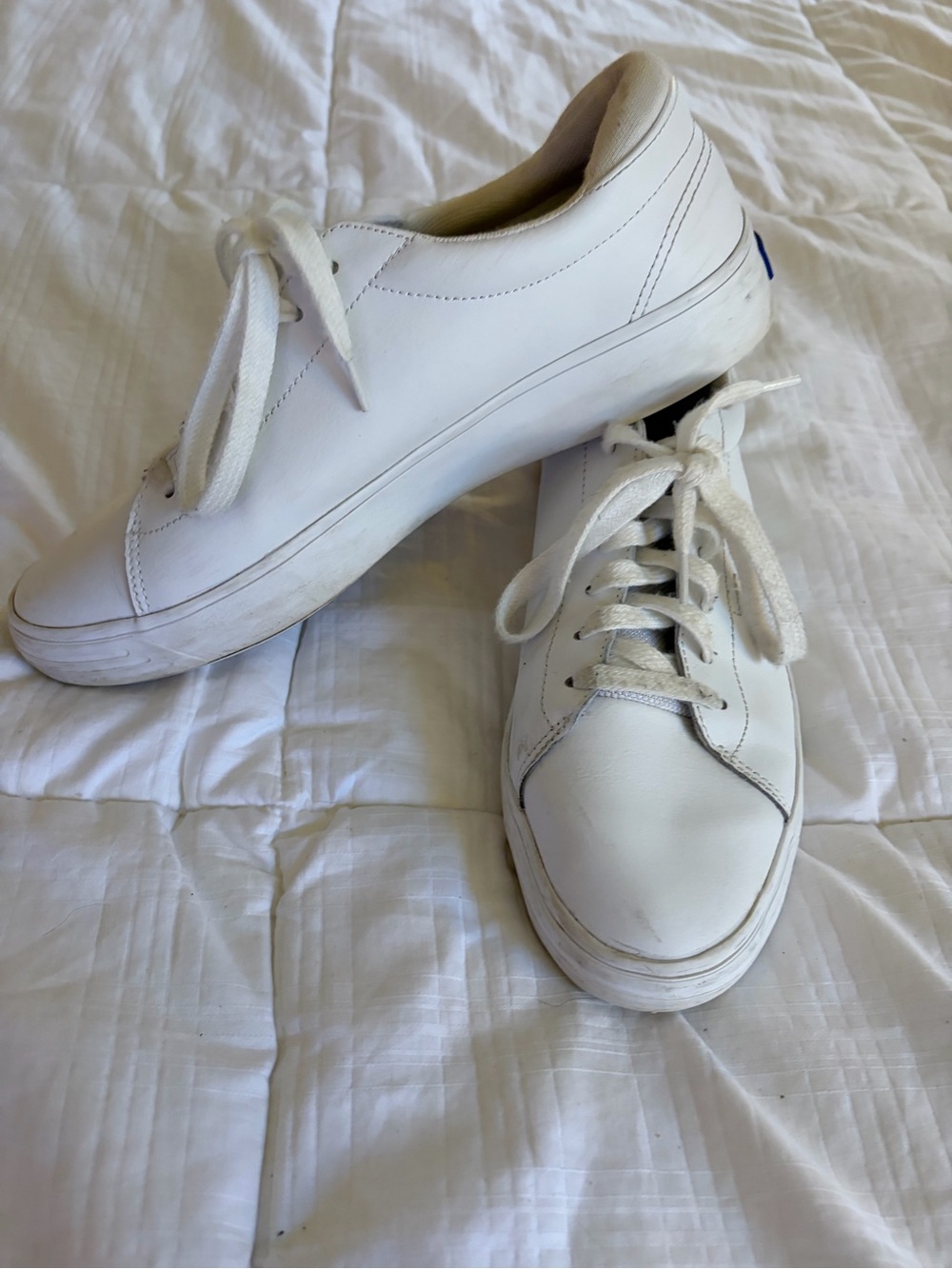 Keds White Leather Lace-Up Sneakers